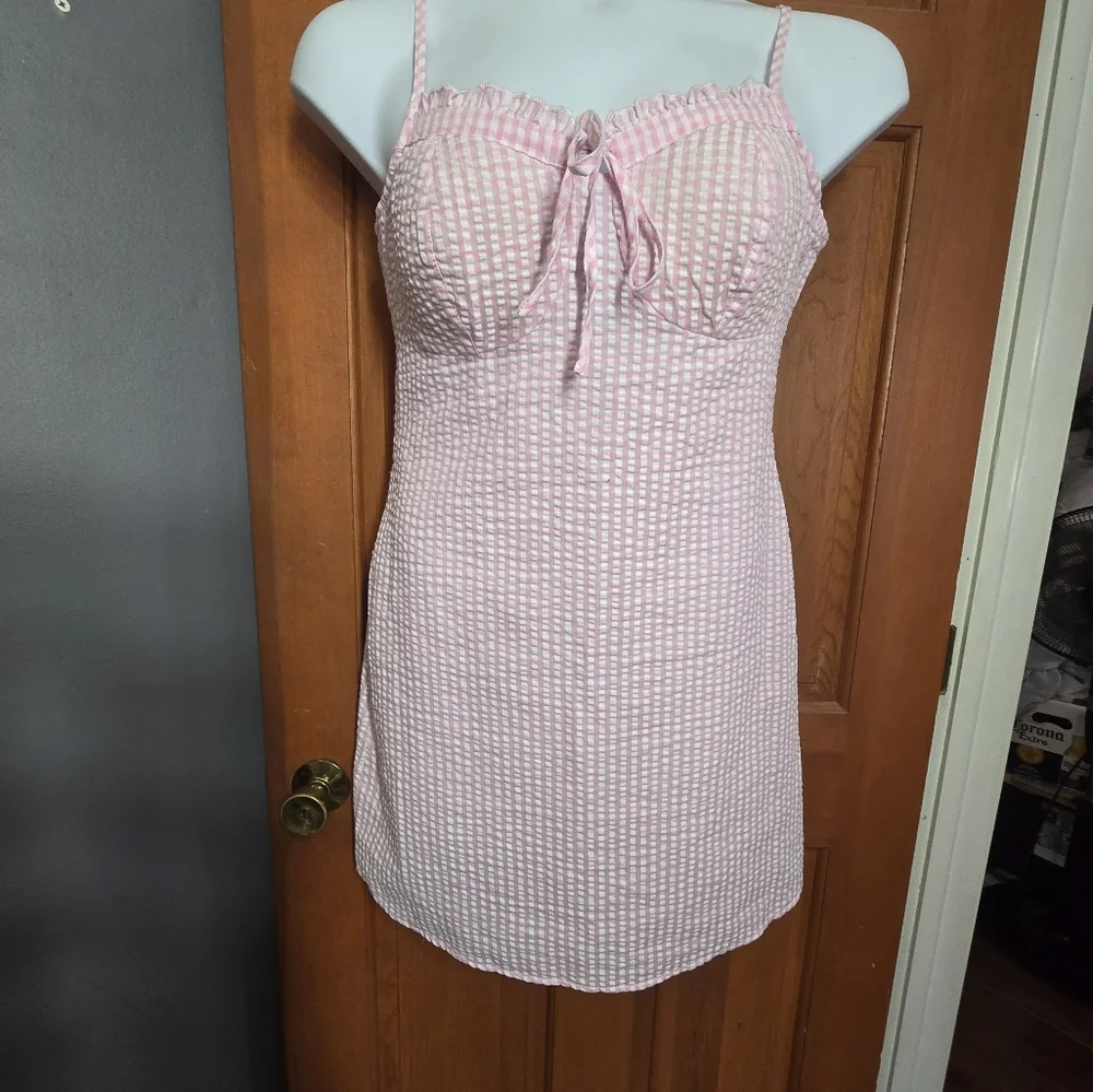 No Boundaries Pink Gingham Mini Dress Juniors L 11-13 Cottagecore - Picture 4 of 10